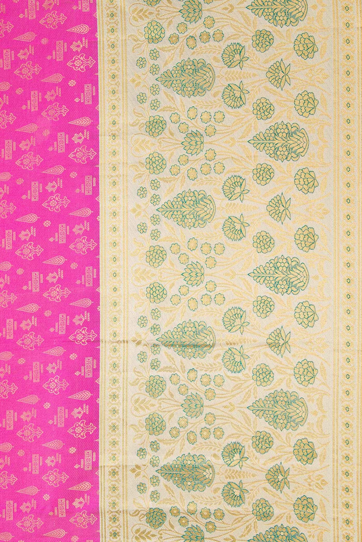 Border image of Pink Dual Tone Kanjivaram Silk Saree with Zari Brocade on the body and Fancy Border. 