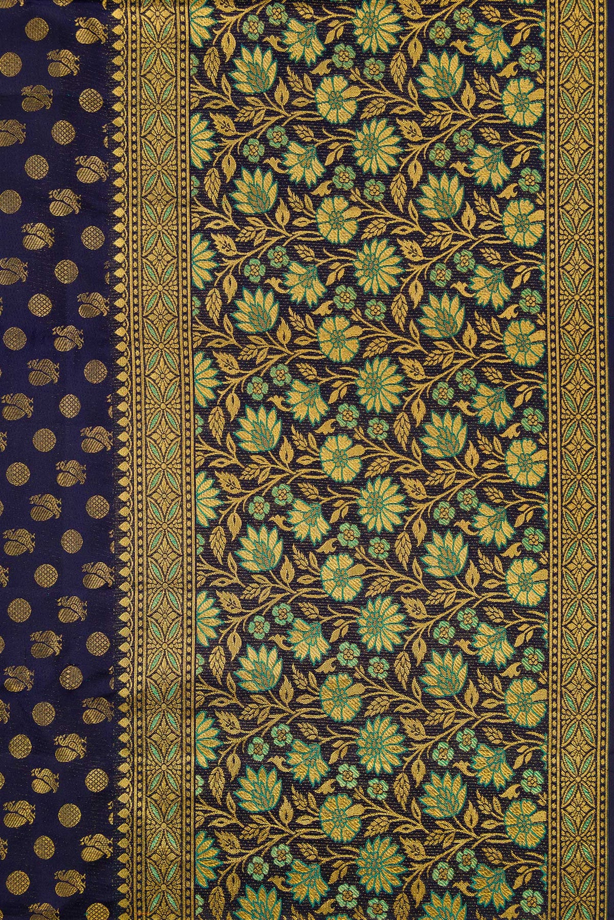 Border image of Navy Blue Dual Tone Kanjivaram Silk Saree with Zari Brocade on the body and Fancy Border. 