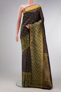 Navy Blue Dual Tone Kanjivaram Silk Saree with Zari Brocade on the body and Fancy Border.  displayed on a mannequin