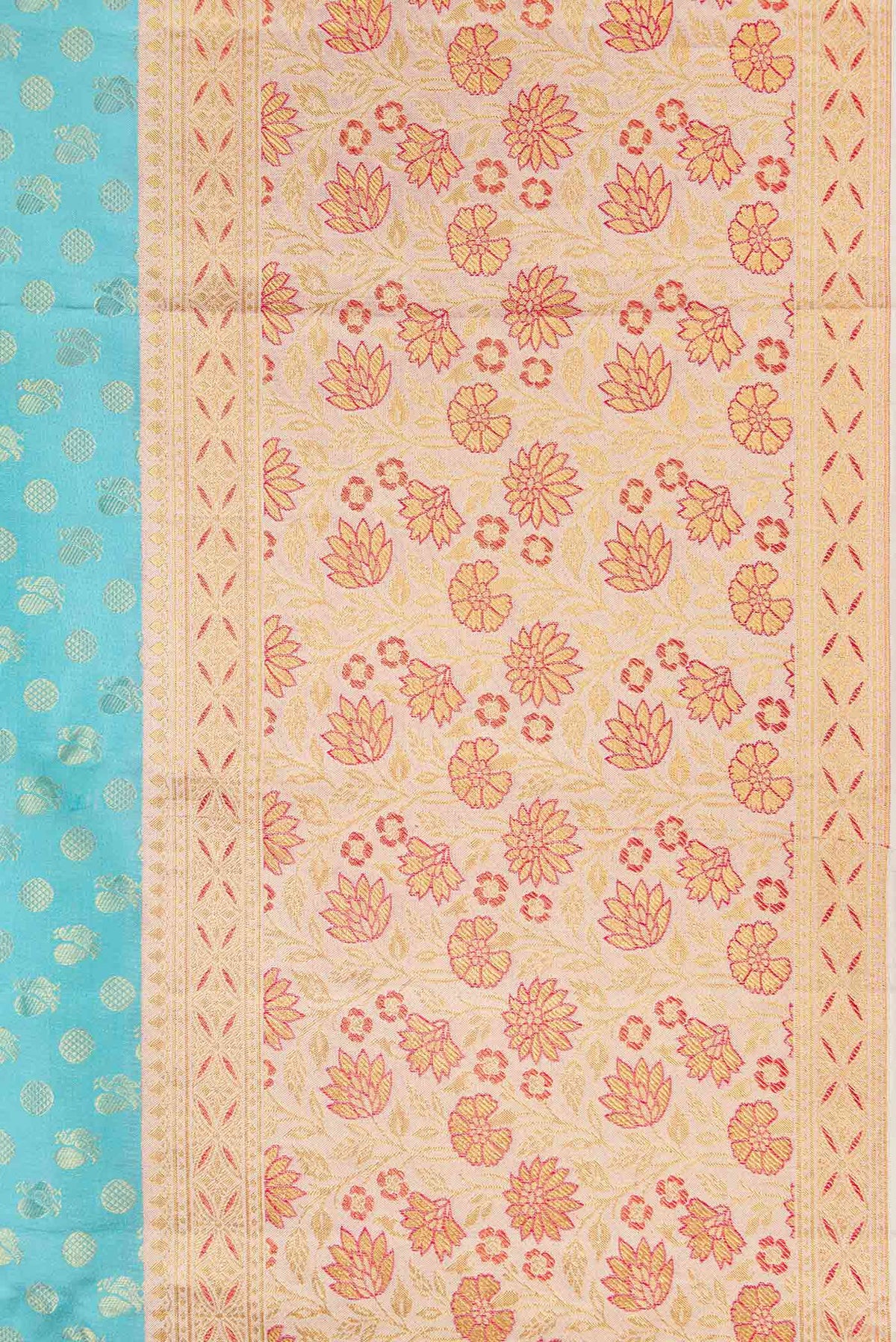 Border image of Sky Blue Dual Tone Kanjivaram Silk Saree with Zari Brocade on the body and Fancy Border. 