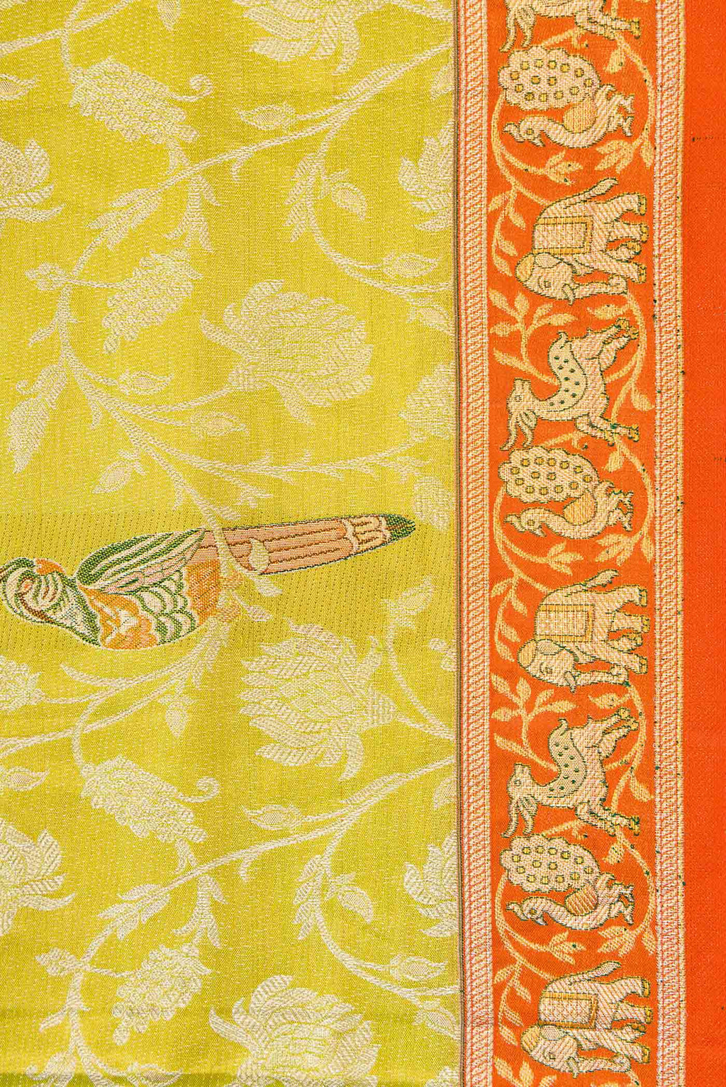 Border image of Parrot Green Dual Tone Kanchipuram Tissue Silk Saree with Zari Brocade on the body and Zari Border