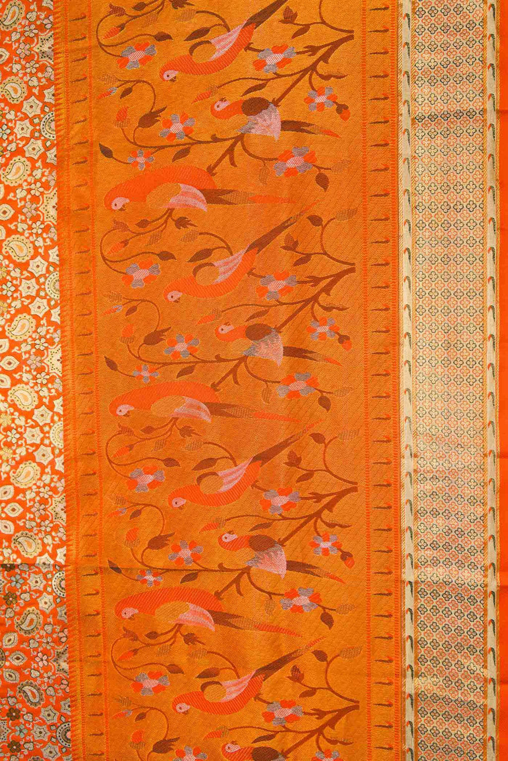 Border image of Orange Dual Tone Kanchipuram Tissue Silk Saree with Zari Brocade on the body and Zari Border