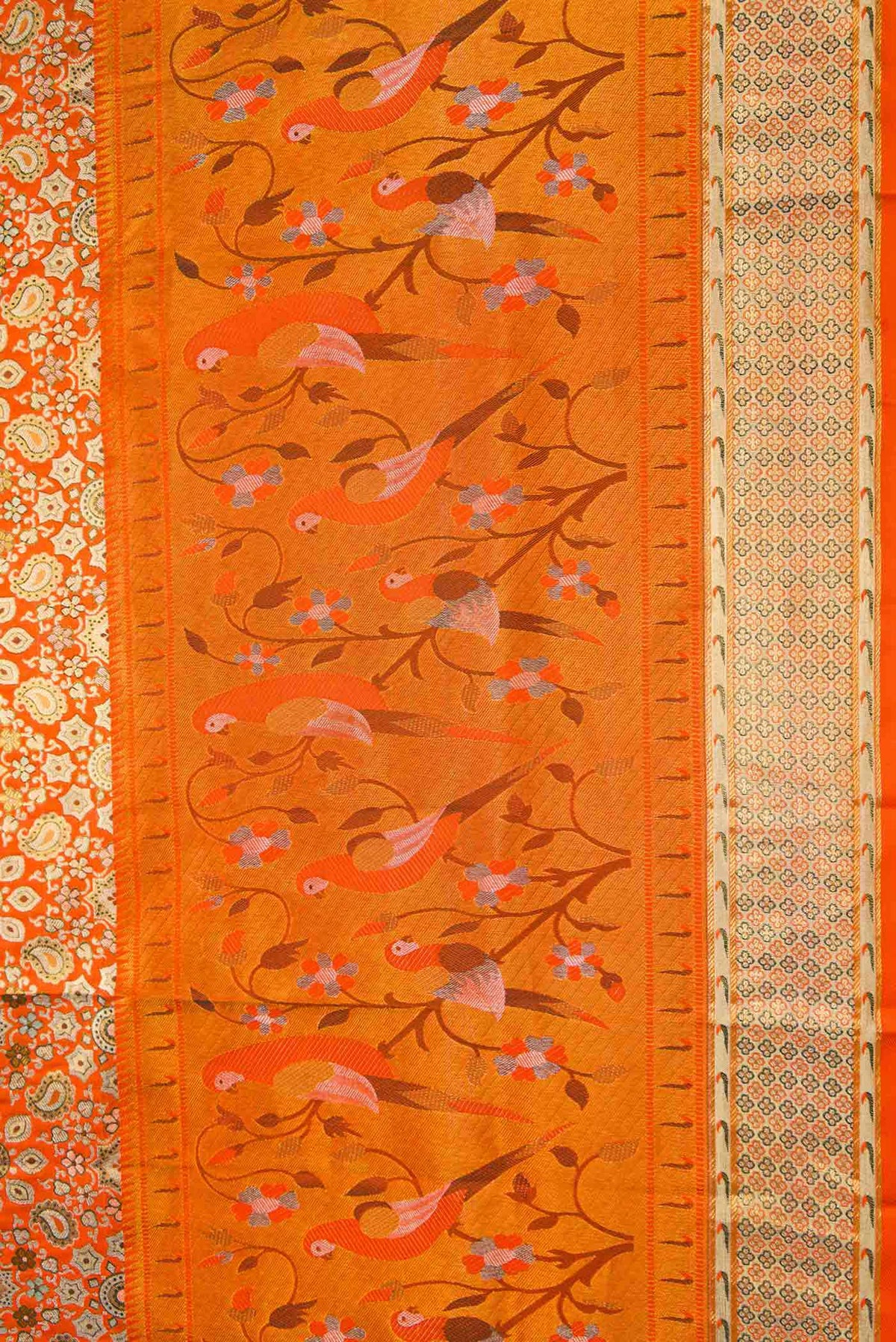 Border image of Orange Dual Tone Kanchipuram Tissue Silk Saree with Zari Brocade on the body and Zari Border