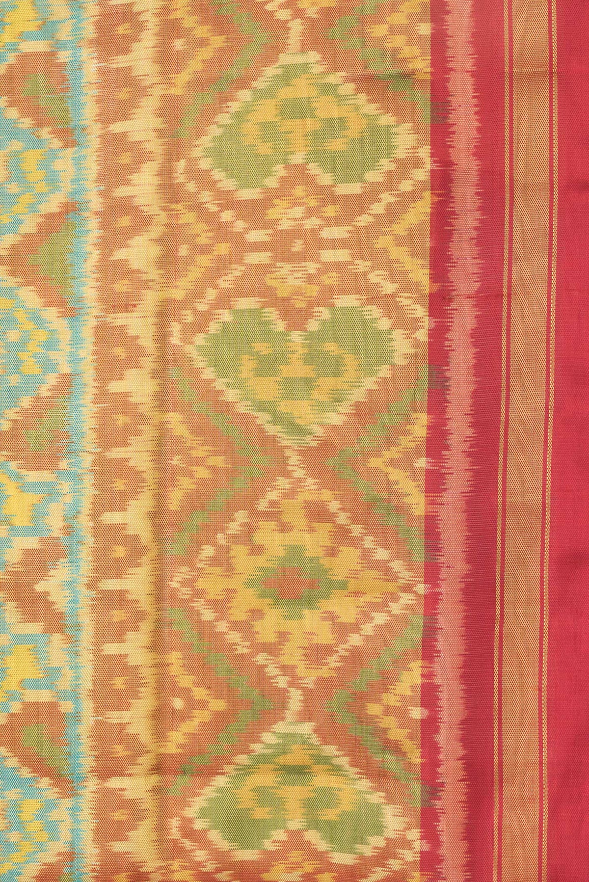 Border image of Sky Blue Dual Tone Double Ikat Saree with Ikat Print on the body and Zari Border. 