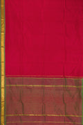 Maroon Dual Tone Kanchipuram Silk Saree with Plain Body and Zari Border.  displayed on a mannequin