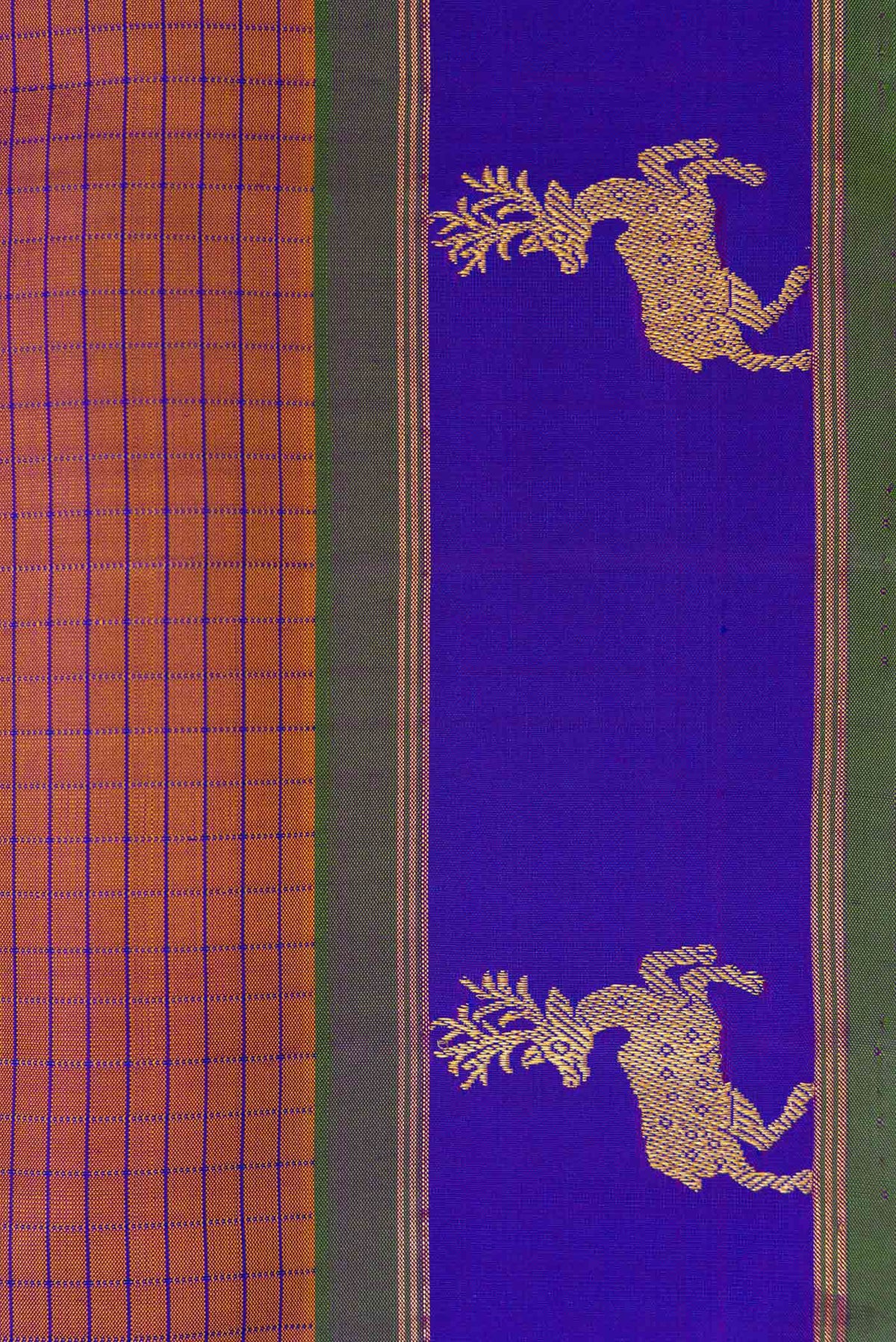 Border image of Brown Dual Tone Kanchipuram Silk Saree with Checked design on the body and Fancy Border. 