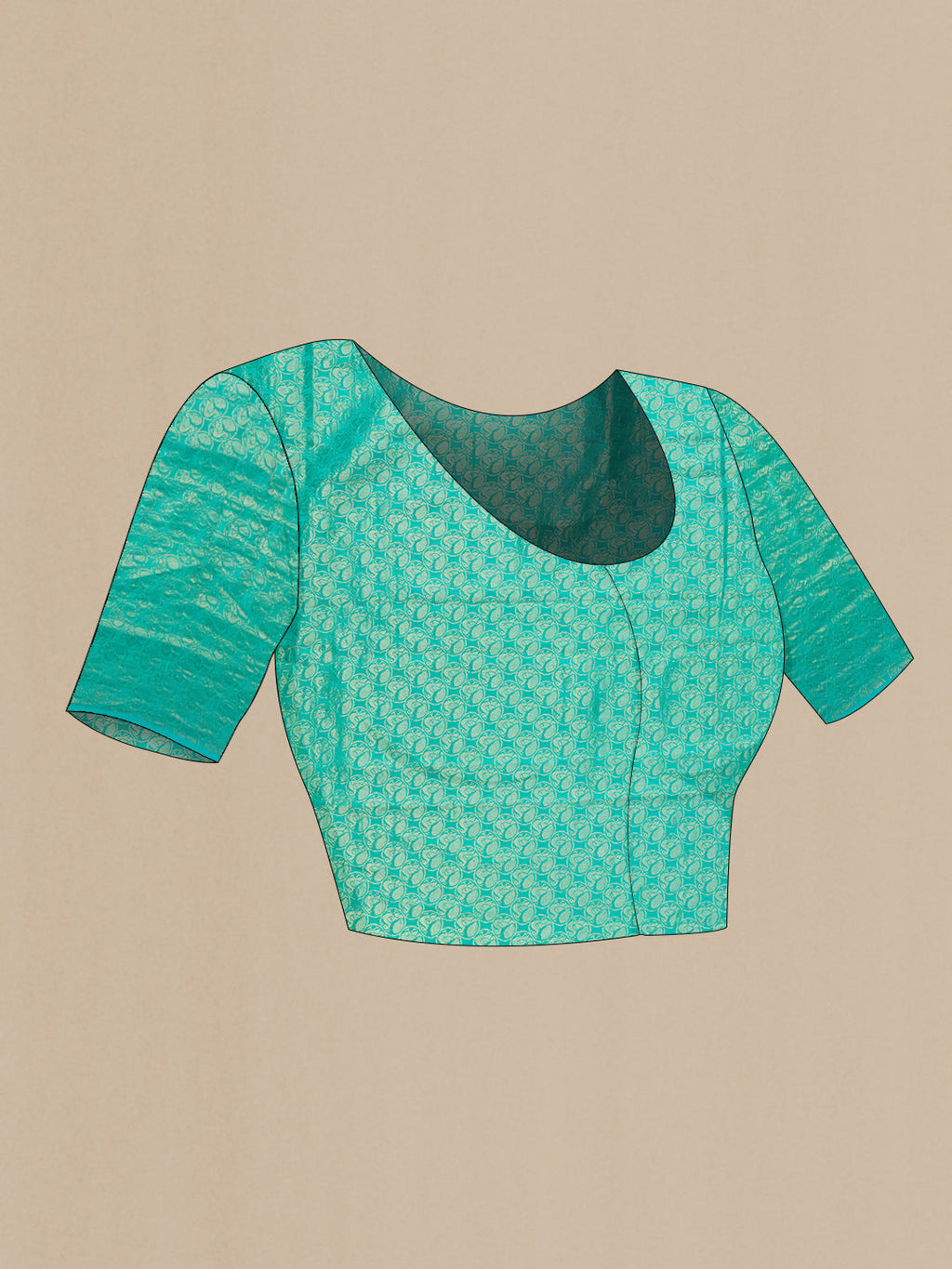 Close up image of the blouse of Sky Blue Mysore Chiffon Saree with Plain Body and Zari Border. 
