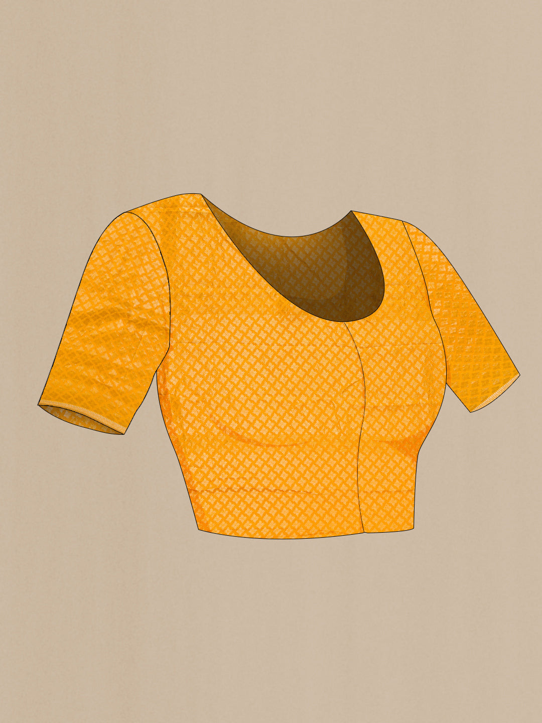 Close up image of the blouse of Mustard Mysore Georgette Saree with Stripes on the body and Zari Border. 