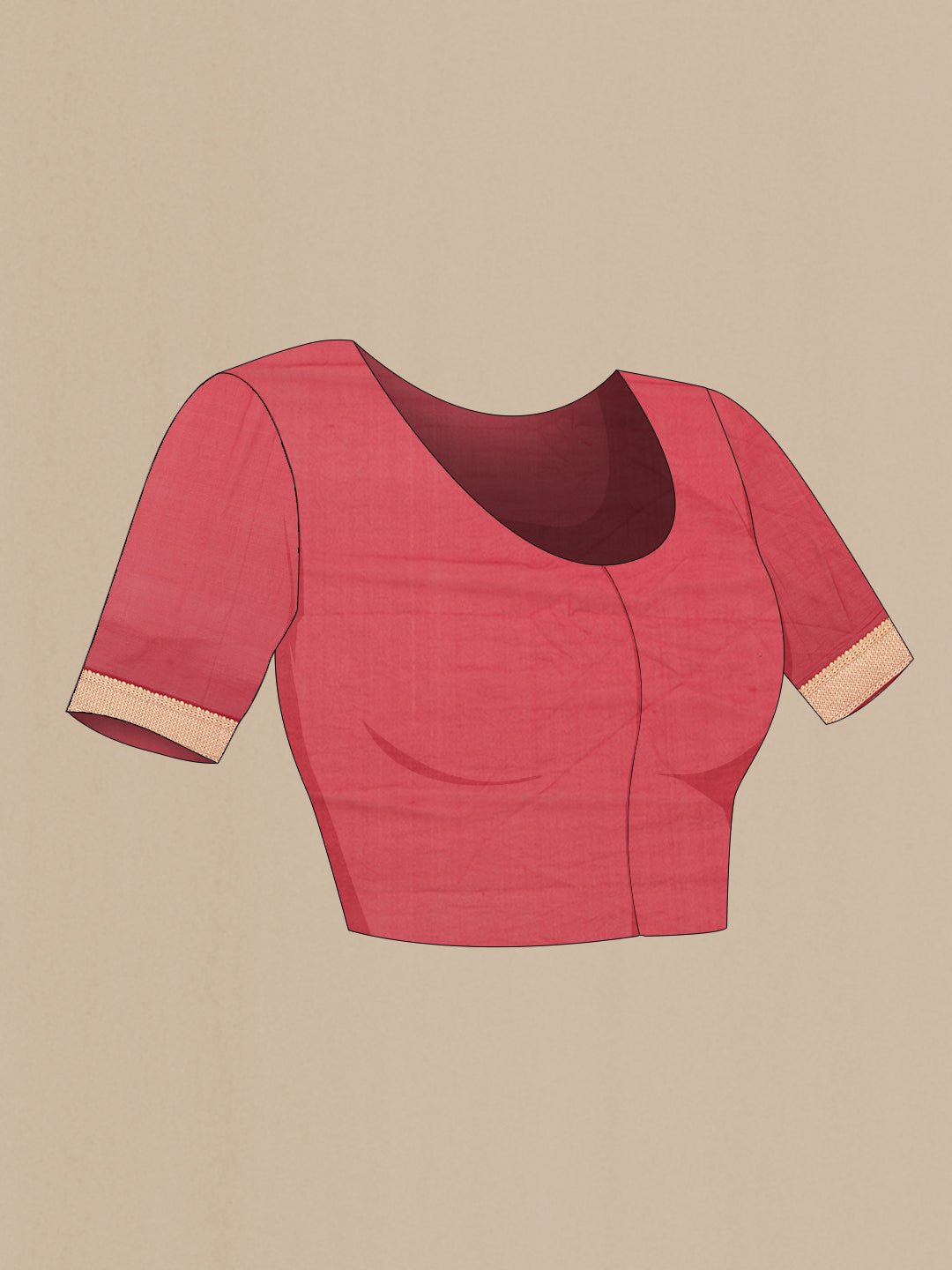 Close up image of the blouse of Red Dual Tone Mysore Georgette Saree with Zari Butta on the body and Zari Border. 
