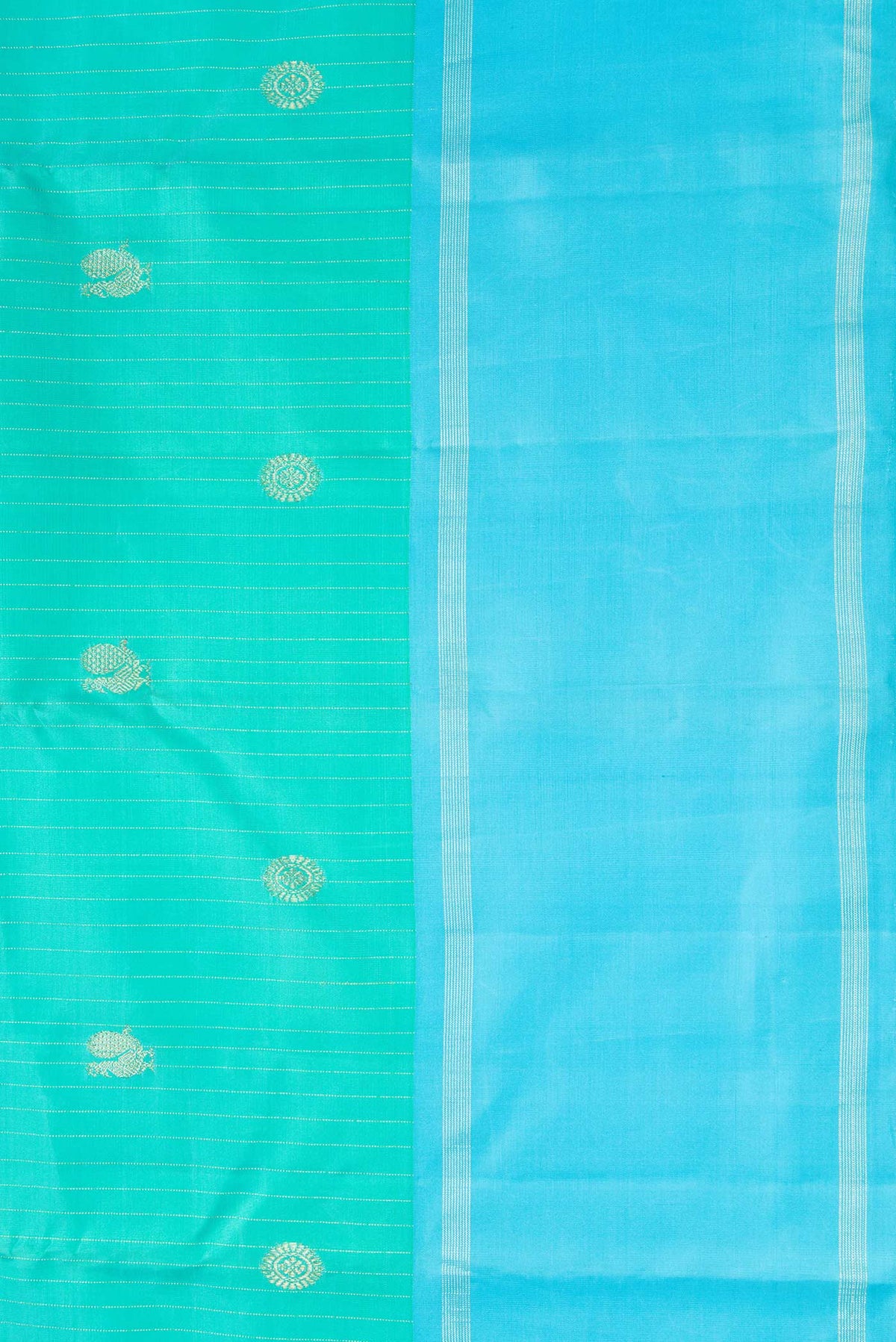 Border image of Sea Green Dual Tone Kanchipuram Silk Saree with Stripes on the body and Zari Border. 