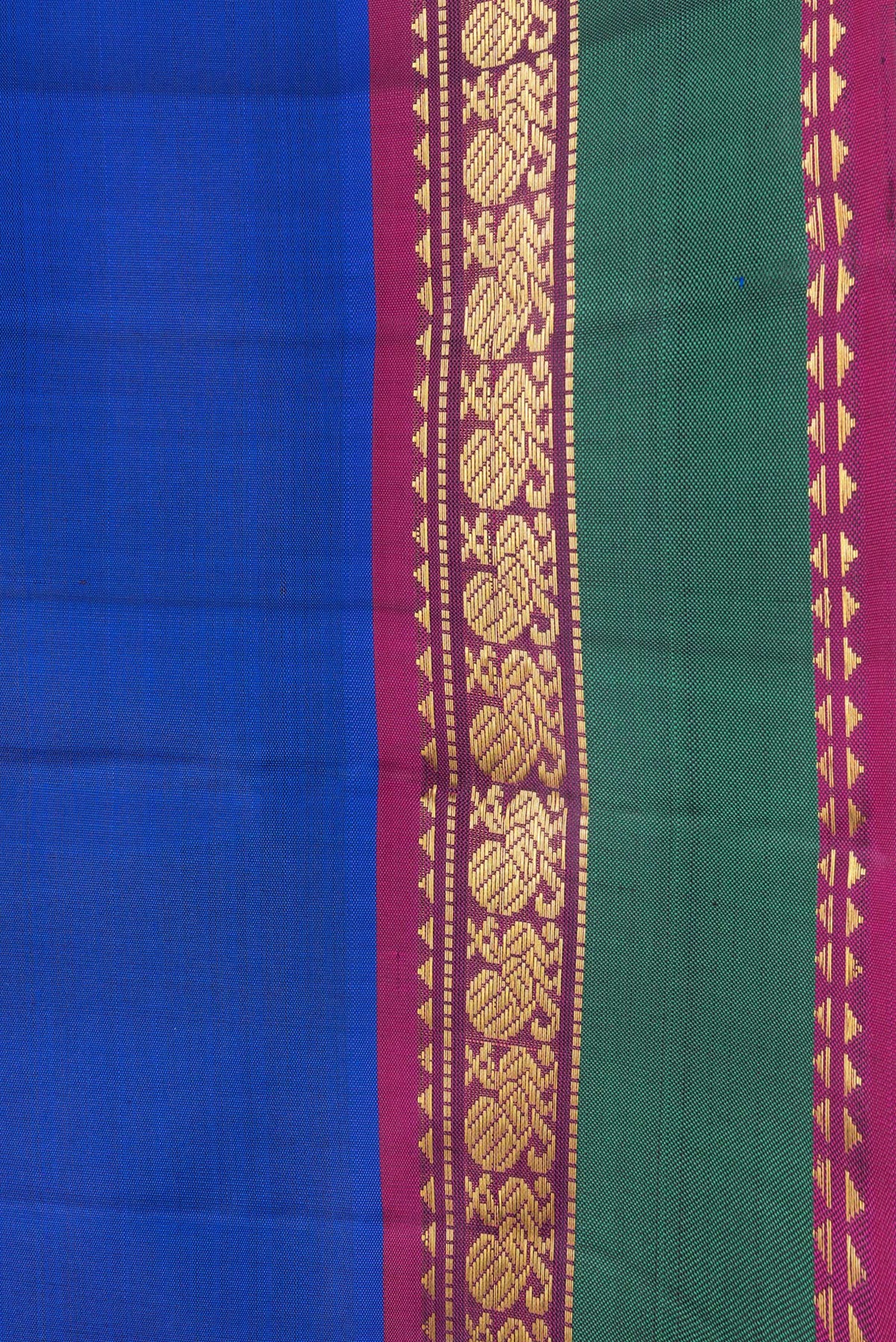 Border image of Royal Blue Dual Tone Kanchipuram Silk Saree with Plain Body and Zari Border. 