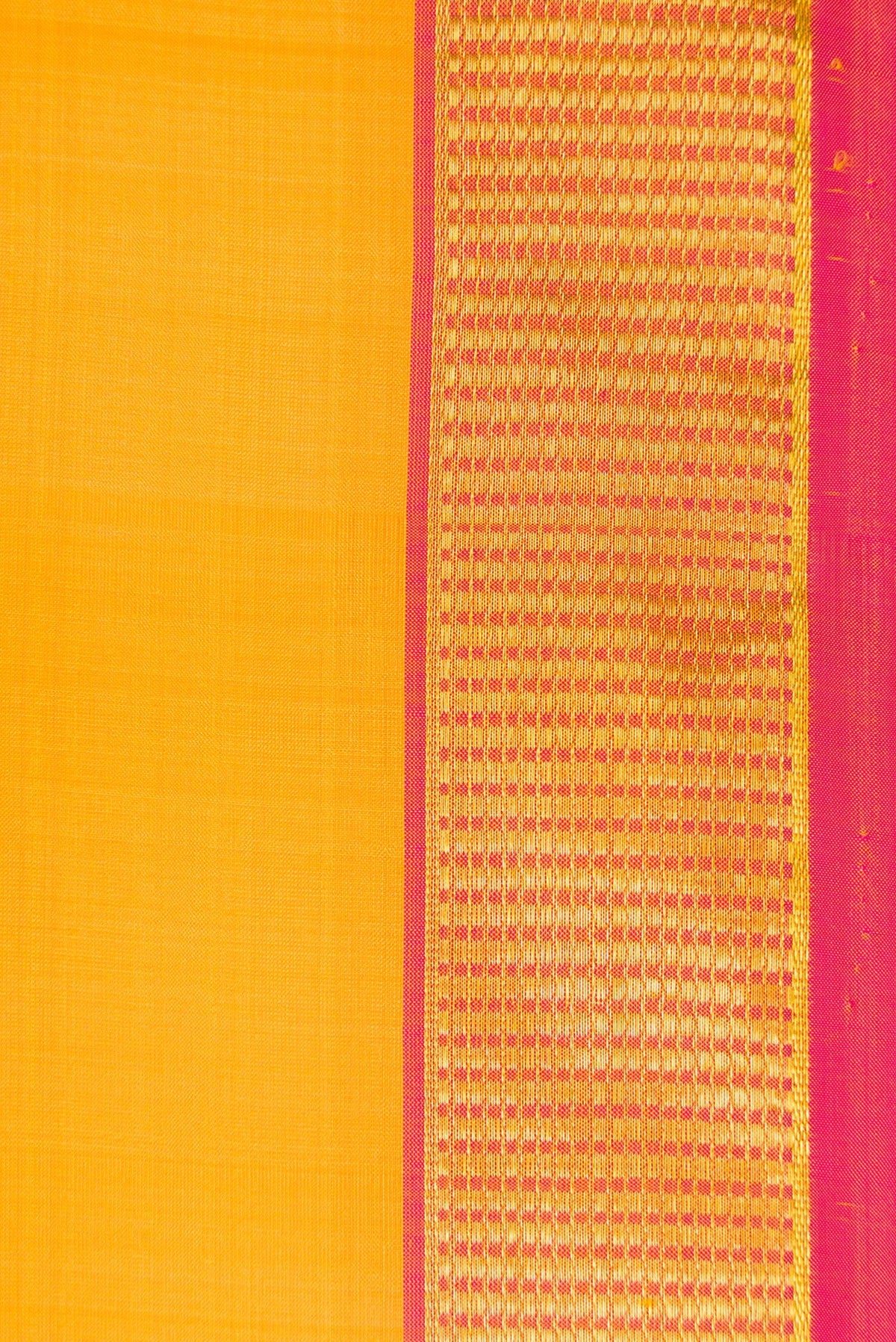 Border image of Mustard Dual Tone Kanchipuram Silk Nine Yards Saree with Plain Body and Zari Border. 