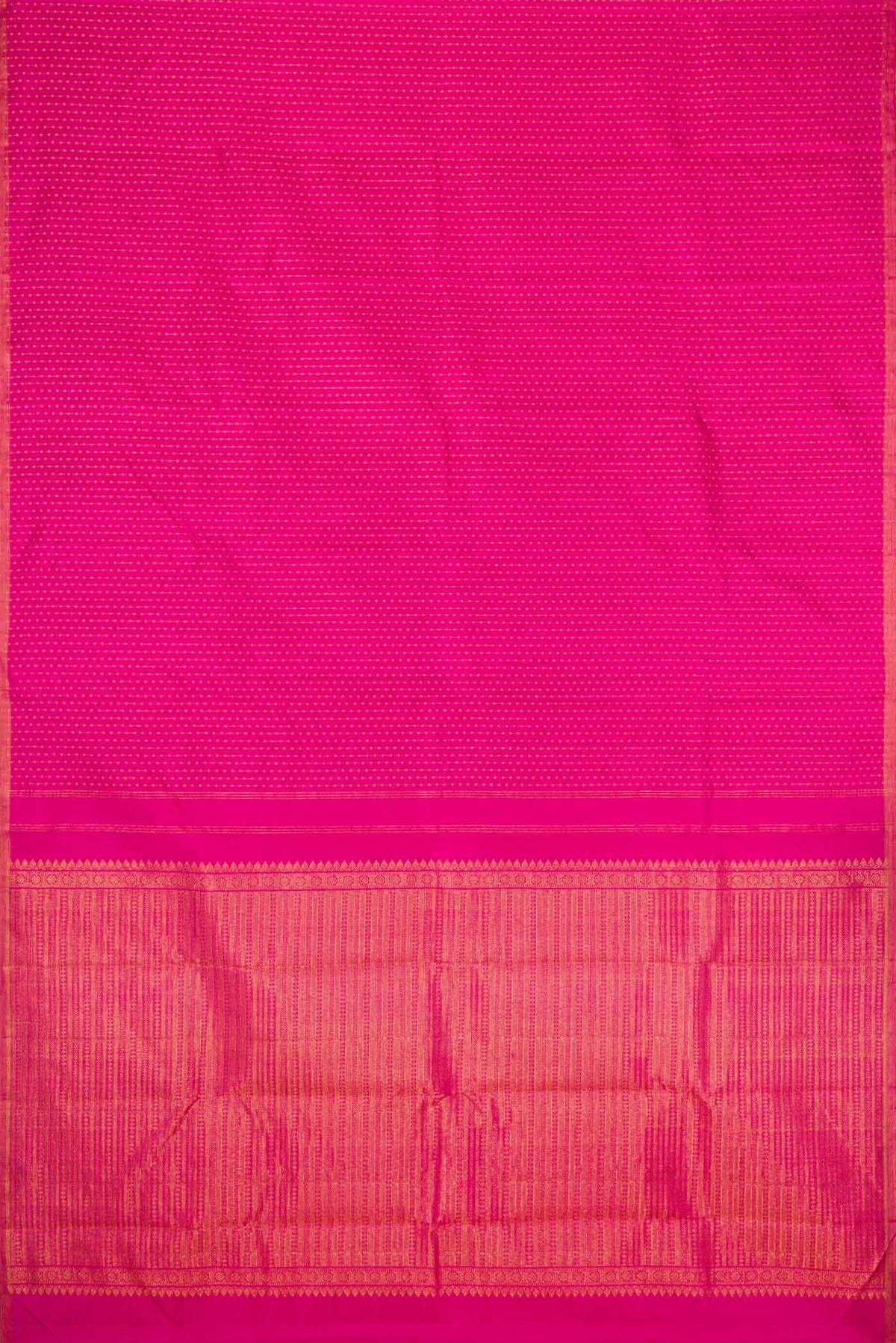 Flat view of Pink Dual Tone Kanchipuram Silk Saree with Stripes on the body and Zari Border. 