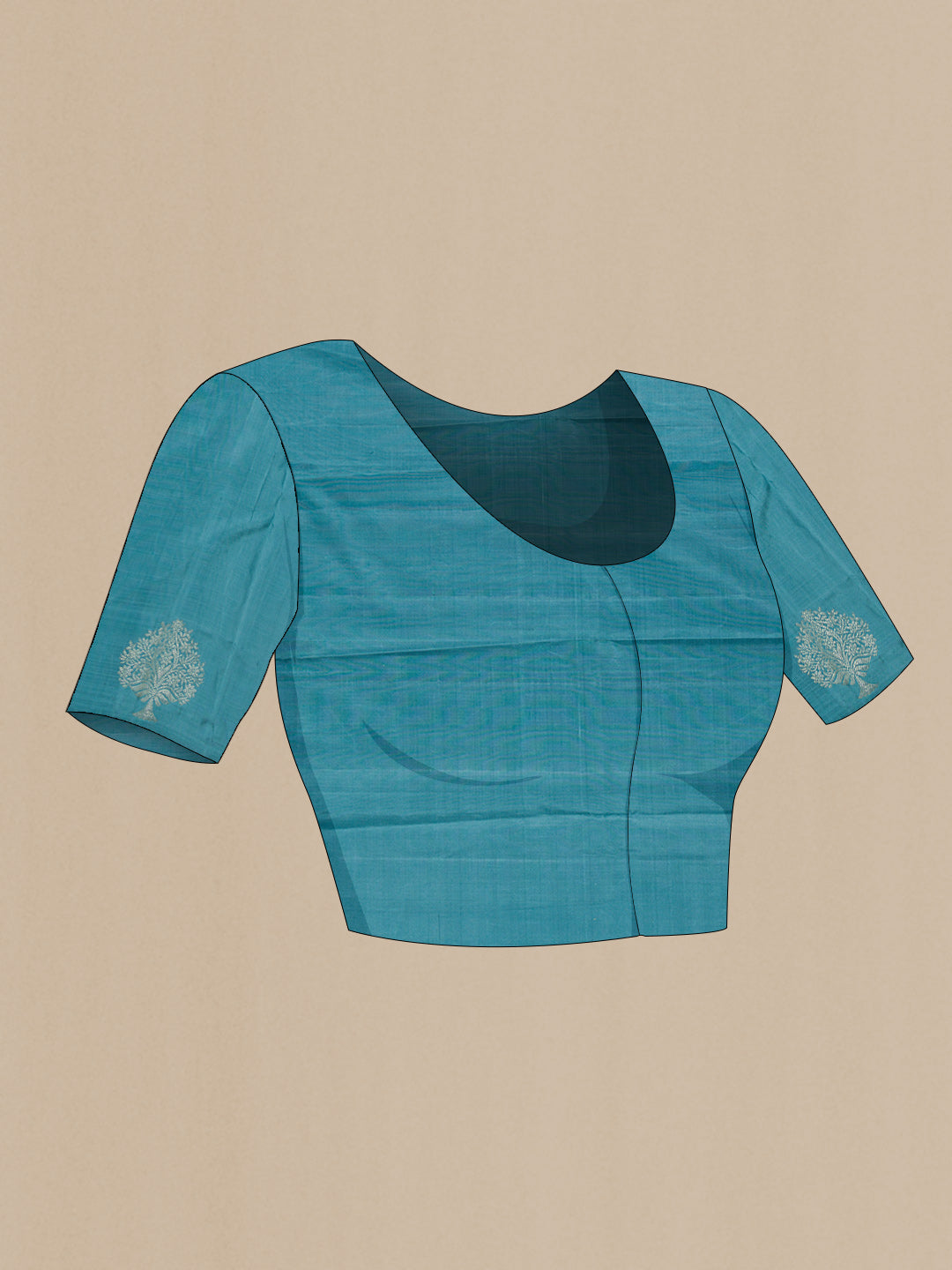 Close up image of the blouse of Blue Dual Tone Soft Silk Saree with Stripes on the body and Fancy Border