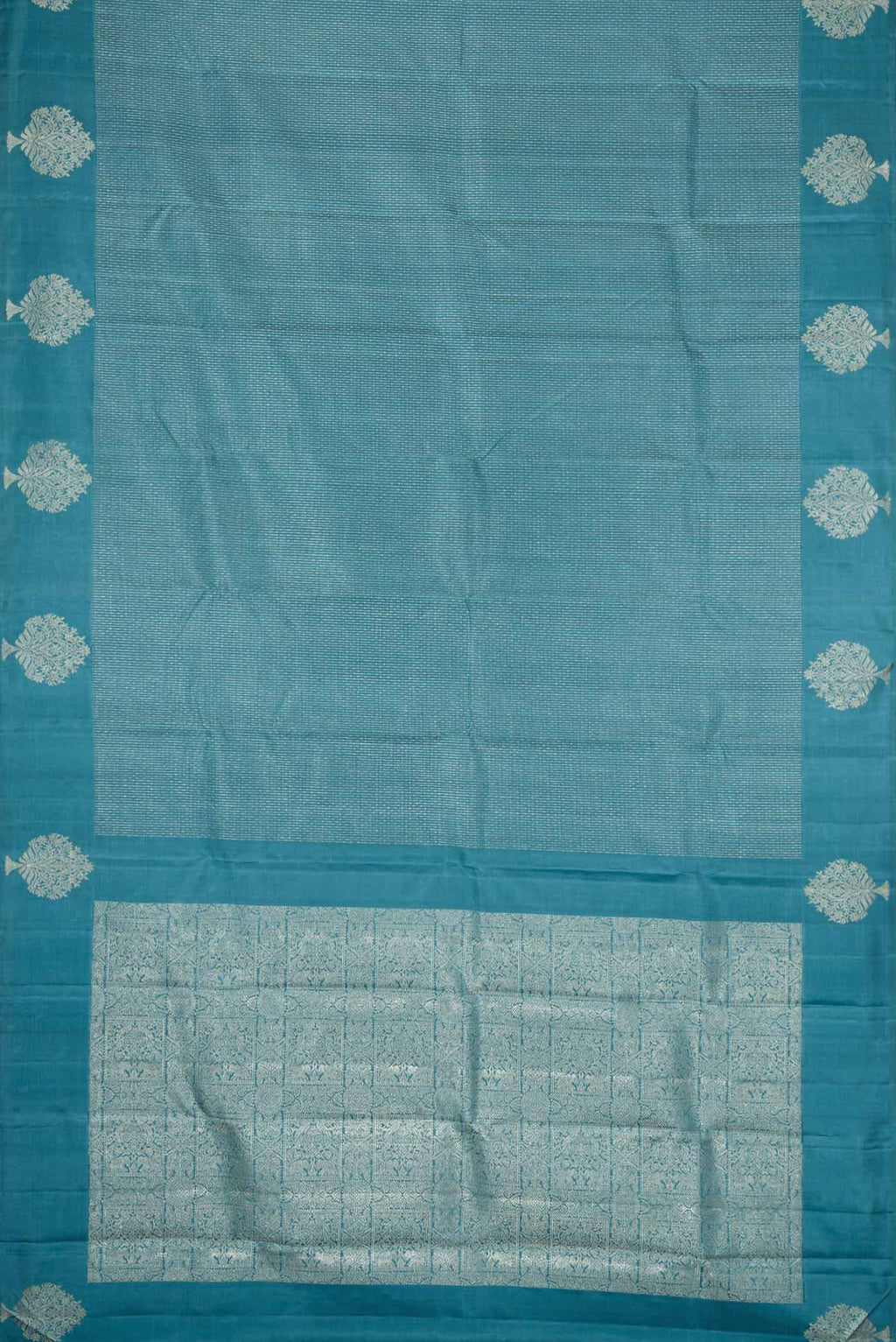 Flat view of Blue Dual Tone Soft Silk Saree with Stripes on the body and Fancy Border