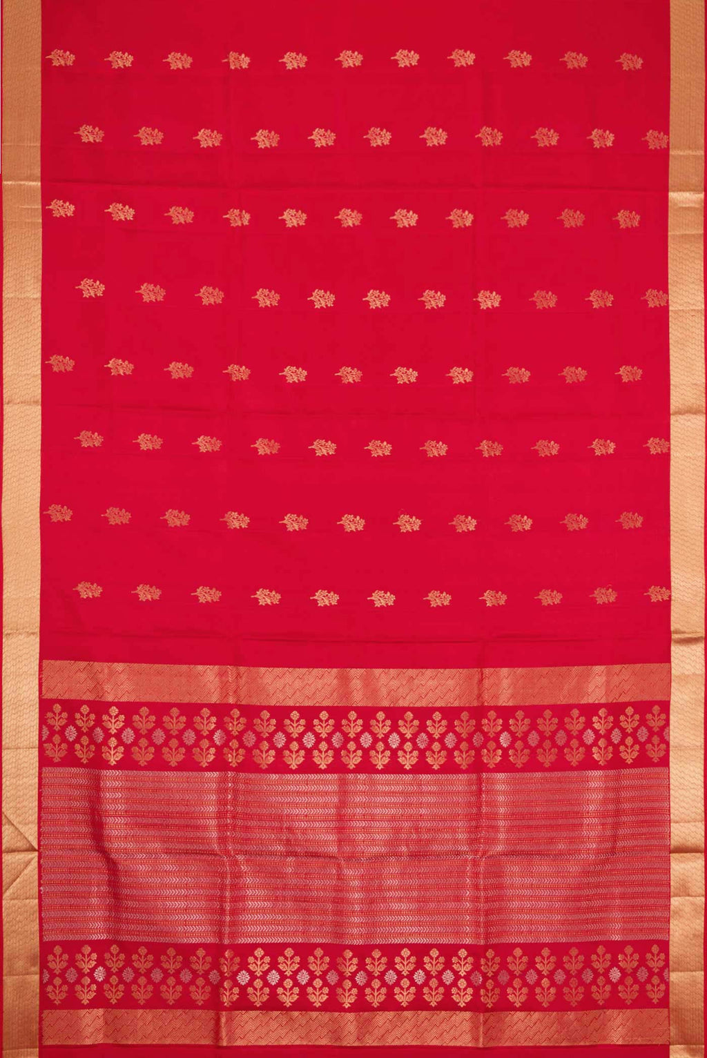 Flat view of Dark Pink Dual Tone Soft Silk Saree with Zari Butta on the body and Zari Border