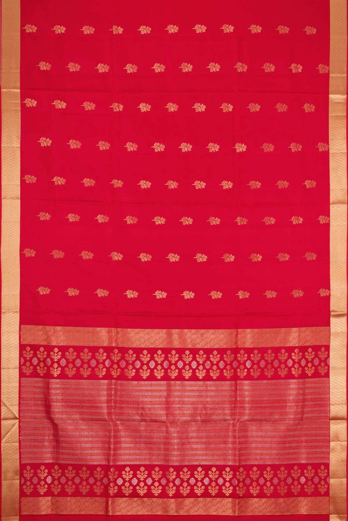 Flat view of Dark Pink Dual Tone Soft Silk Saree with Zari Butta on the body and Zari Border