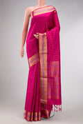 Dark Pink Dual Tone Soft Silk Saree with Zari Butta on the body and Zari Border.  displayed on a mannequin