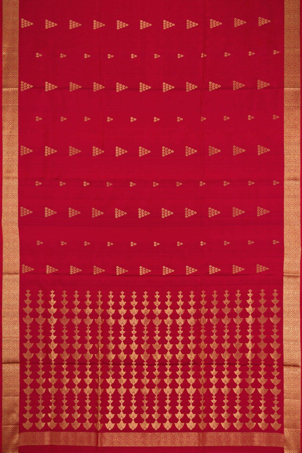 Flat view of Maroon Dual Tone Soft Silk Saree with Zari Butta on the body and Zari Border. 