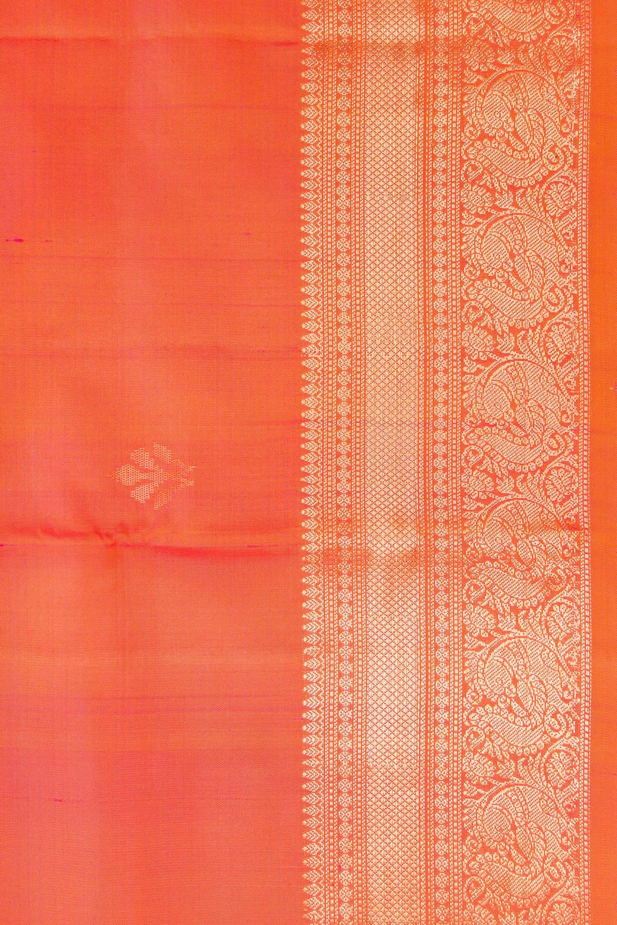 Border image of Orange Dual Tone Soft Silk Saree with Zari Butta on the body and Zari Border. 