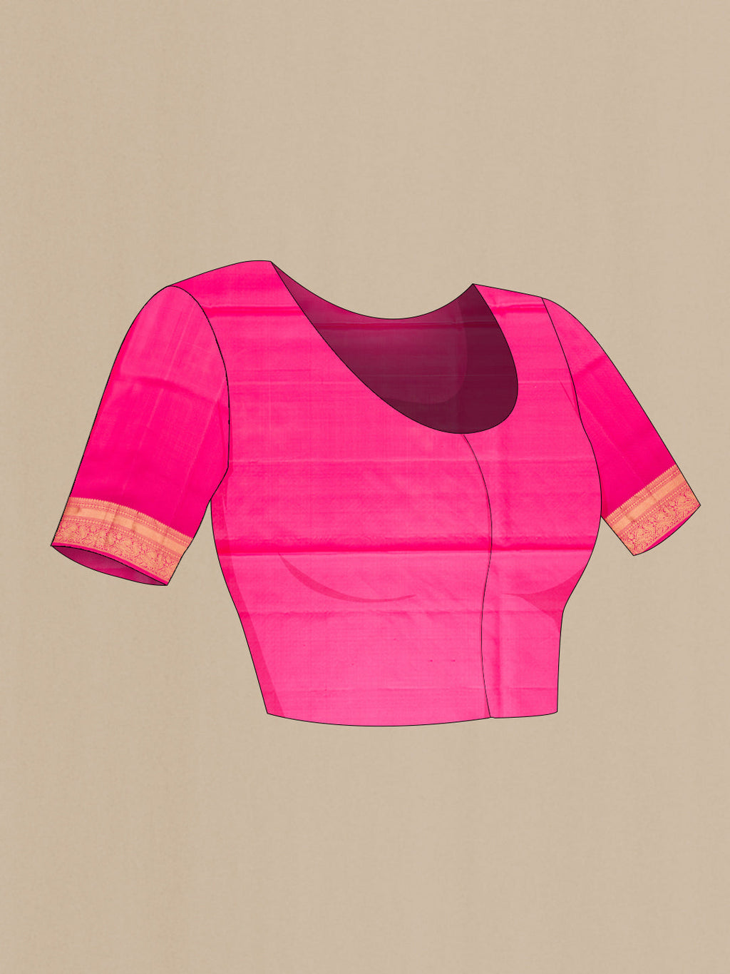 Close up image of the blouse of Pink Dual Tone Soft Silk Saree with Zari Butta on the body and Zari Border. 