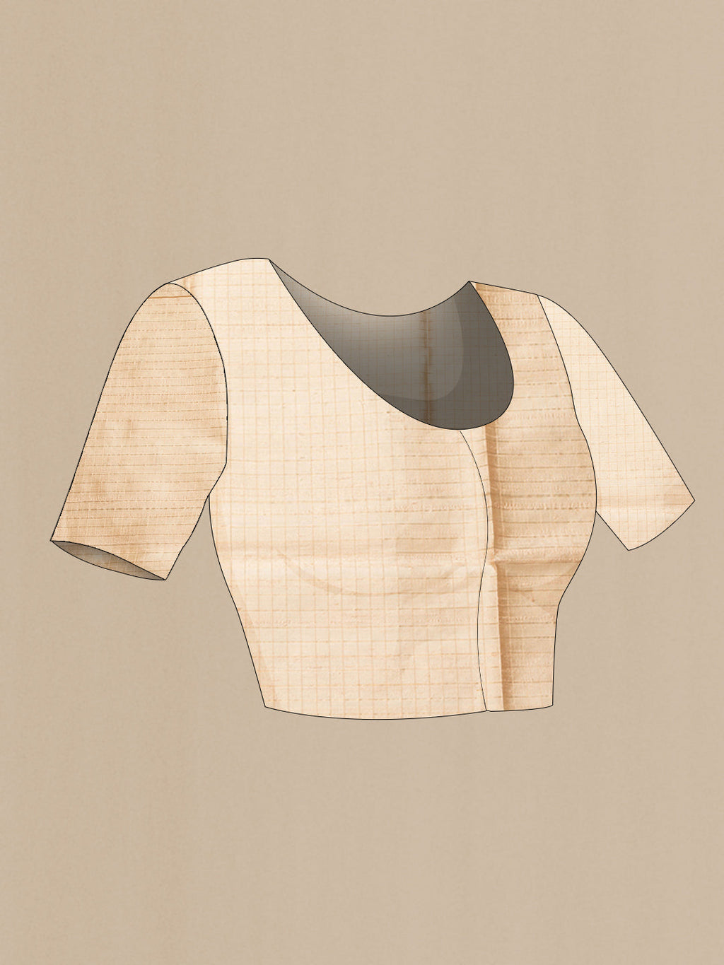 Close up image of the blouse of Bottle Green Dual Tone Raw Silk Saree with Checked design on the body and Zari Border. 