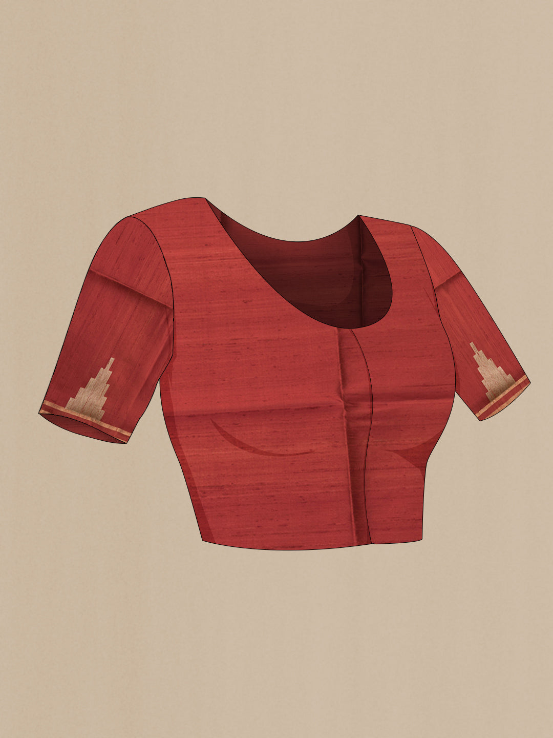 Close up image of the blouse of Green Dual Tone Raw Silk Saree with Stripes on the body and Temple Border. 