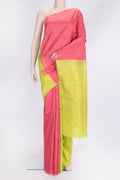 Pink Dual Tone Raw Silk Saree with Thread Butta on the body and Thin Zari Line.  displayed on a mannequin