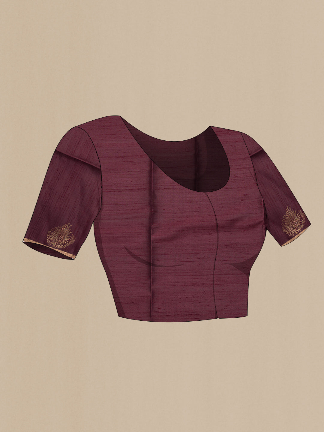 Close up image of the blouse of Dark Pink Dual Tone Raw Silk Saree with Zari Butta on the body and Fancy Border. 