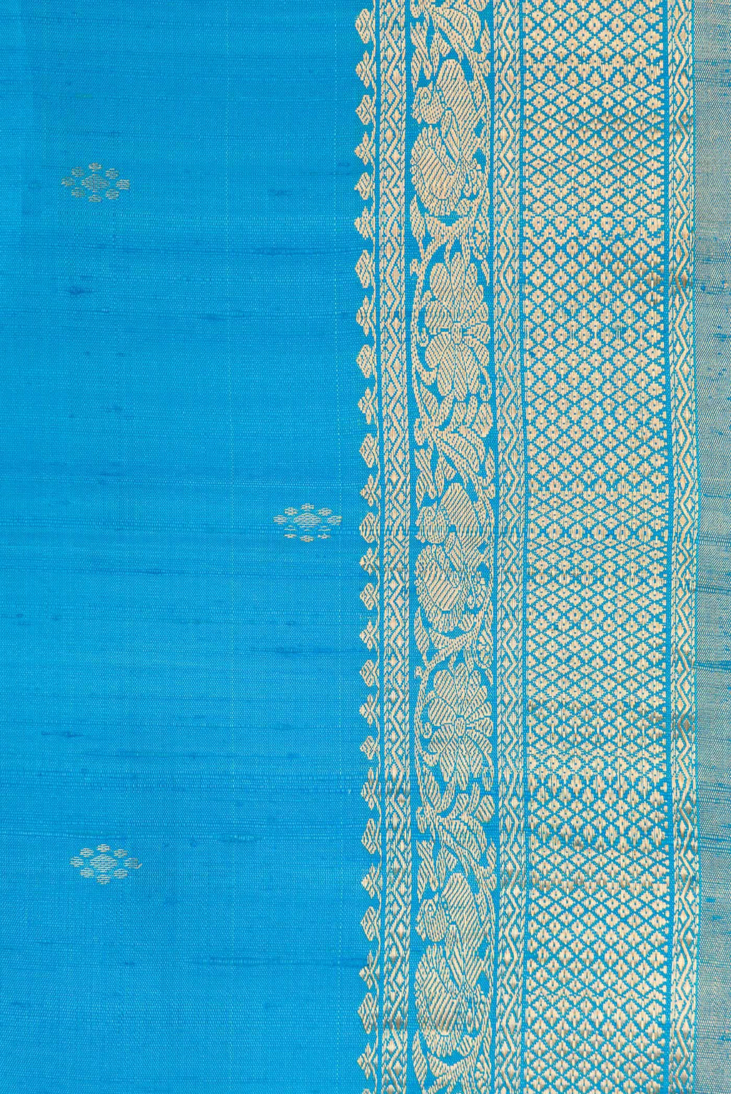 Border image of Sky Blue Dual Tone Raw Silk Saree with Zari Butta on the body and Zari Border. 