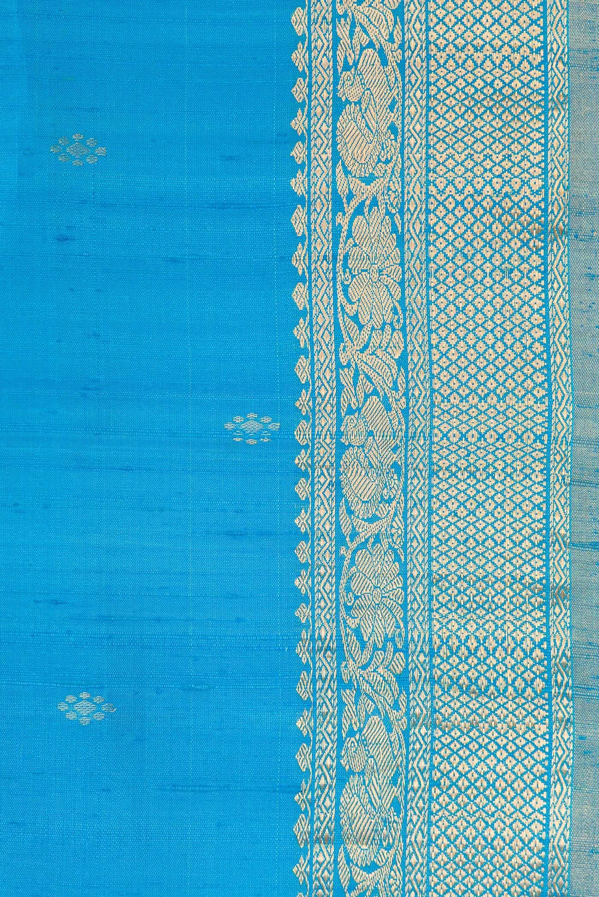 Border image of Sky Blue Dual Tone Raw Silk Saree with Zari Butta on the body and Zari Border. 