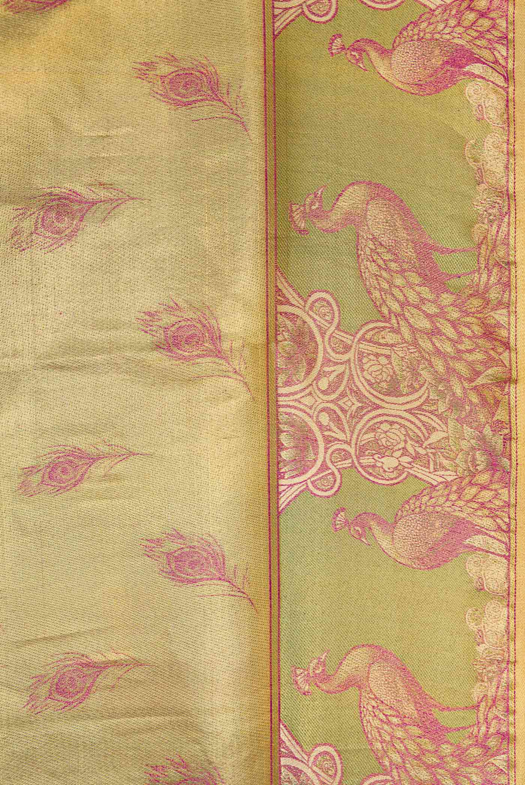 Border image of Gold Dual Tone Kanjivaram Tissue Silk Saree with Zari Brocade on the body and Fancy Border. 