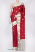 Red Dual Tone Mysore Silk Saree with Zari Butta on the body and Zari Border.  displayed on a mannequin