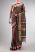 Green Dual Tone Silk Cotton Saree with Plain Body and Zari Border.  displayed on a mannequin