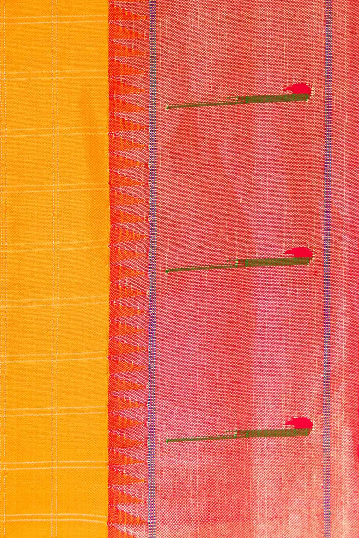 Border image of Yellow Dual Tone Paithani Silk Saree with Checked design on the body and Paithani Border