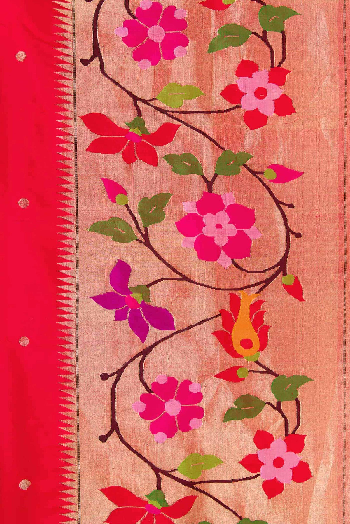 Border image of Red Dual Tone Paithani Silk Saree with Zari Butta on the body and Paithani Border