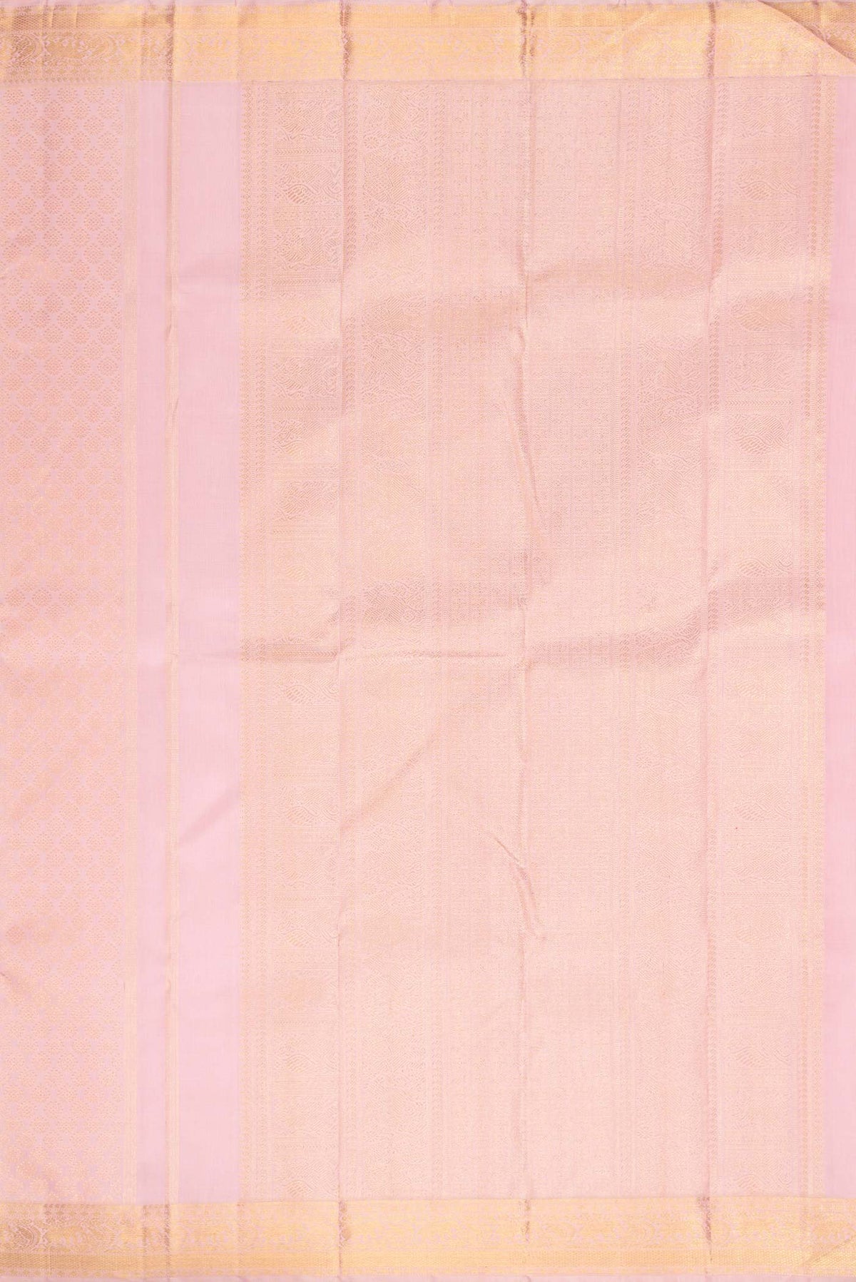 Close up image of the pallu of Pure Silk Pure Zari Pink Dual Tone Kanchipuram Saree with Zari Brocade on the body and Zari Border