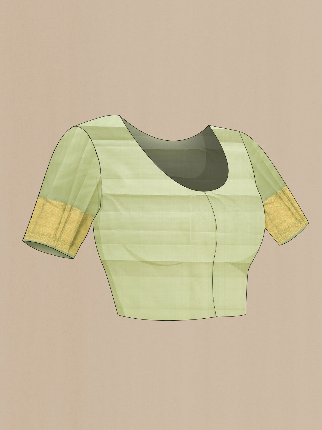 Close up image of the blouse of Pista Green Dual Tone Kanchipuram Silk Saree with Zari Brocade on the body and Zari Border