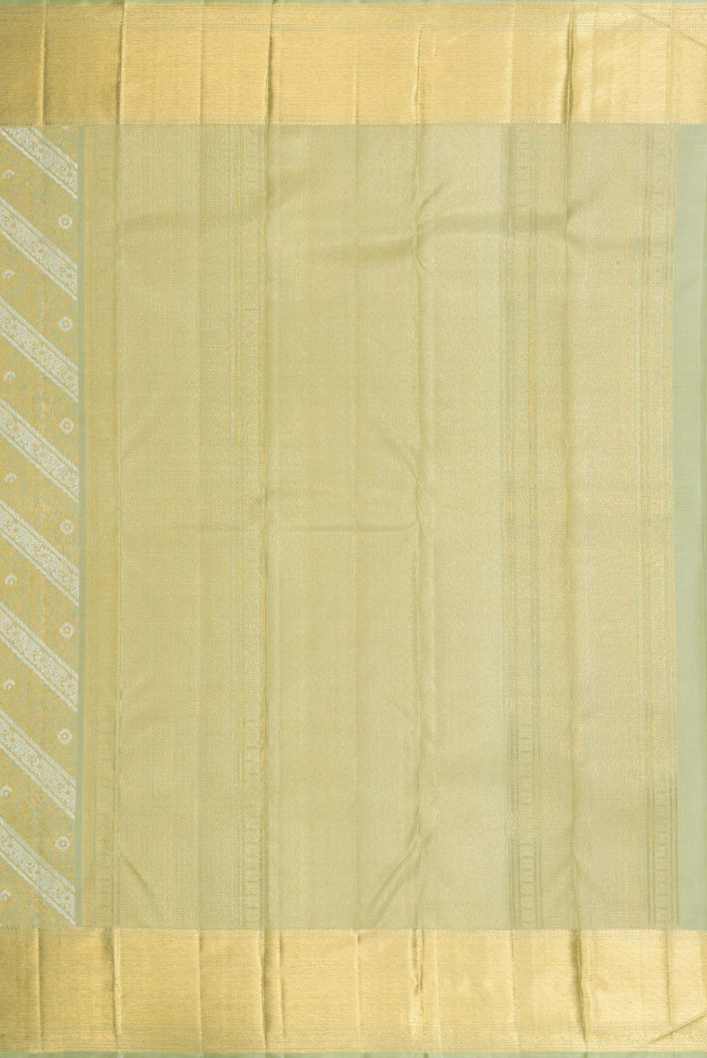 Close up image of the pallu of Pista Green Dual Tone Kanchipuram Silk Saree with Zari Brocade on the body and Zari Border