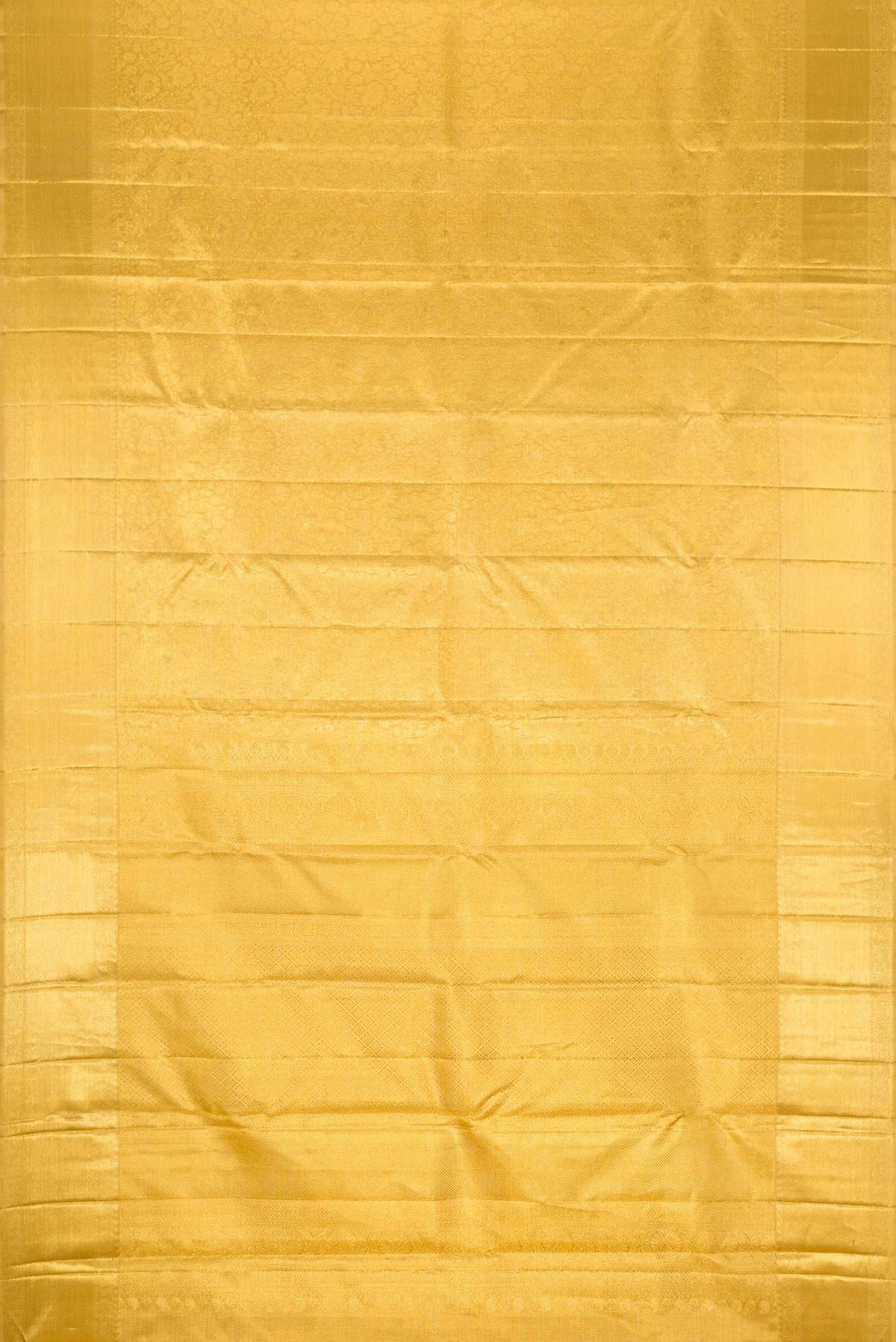 Flat view of Pure Silk Pure Zari Gold Dual Tone Kanjivaram Tissue Saree with Zari Brocade on the body and Zari Border. 