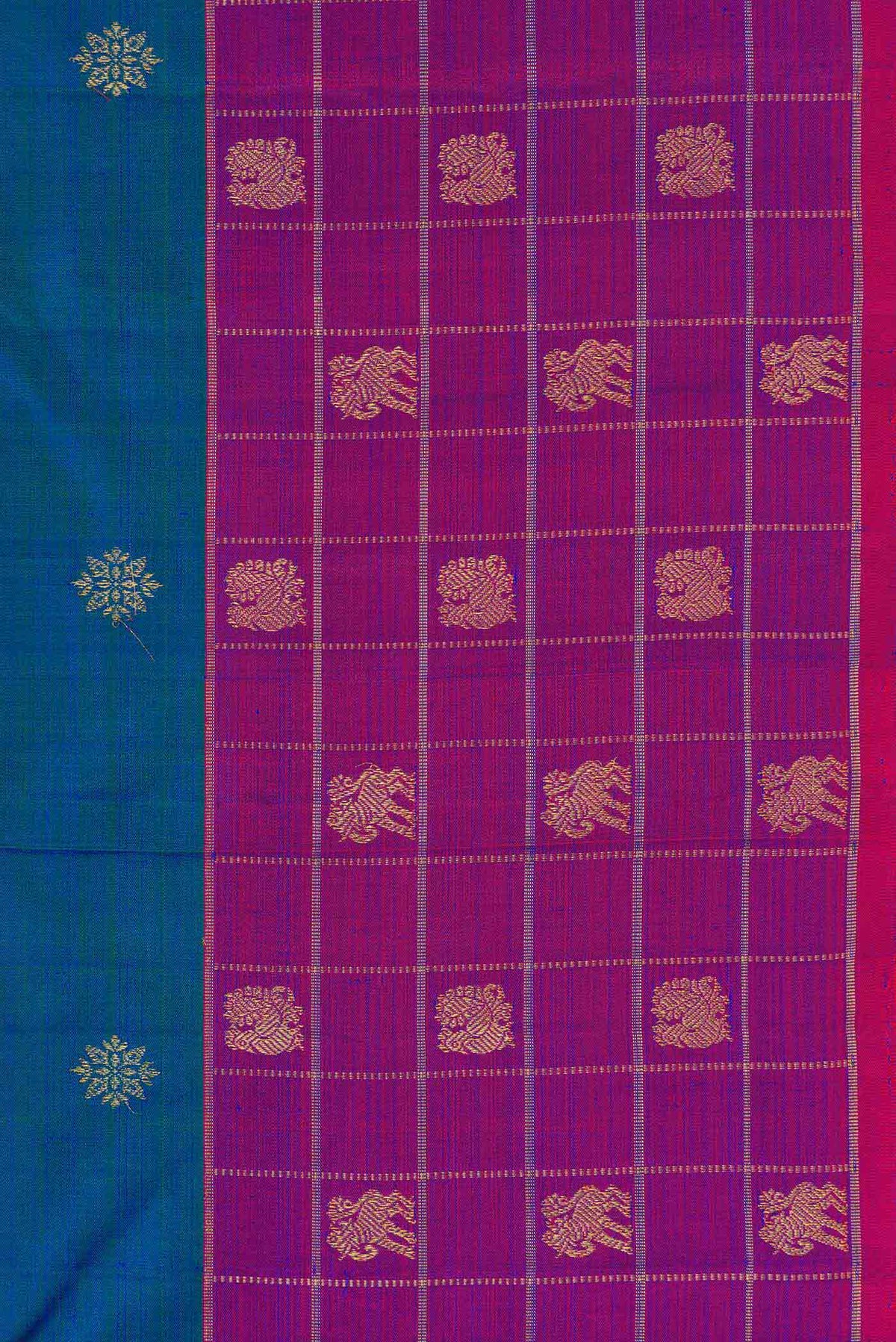Border image of Pure Silk Pure Zari Peacock Blue Dual Tone Kanchipuram Saree with Zari Butta on the body and Zari Border
