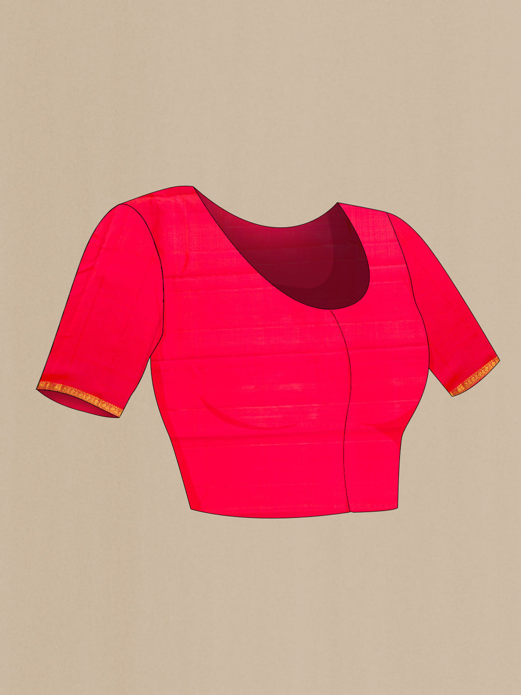 Close up image of the blouse of Red Dual Tone Kanjivaram Silk Saree with Zari Butta on the body and Zari Border. 