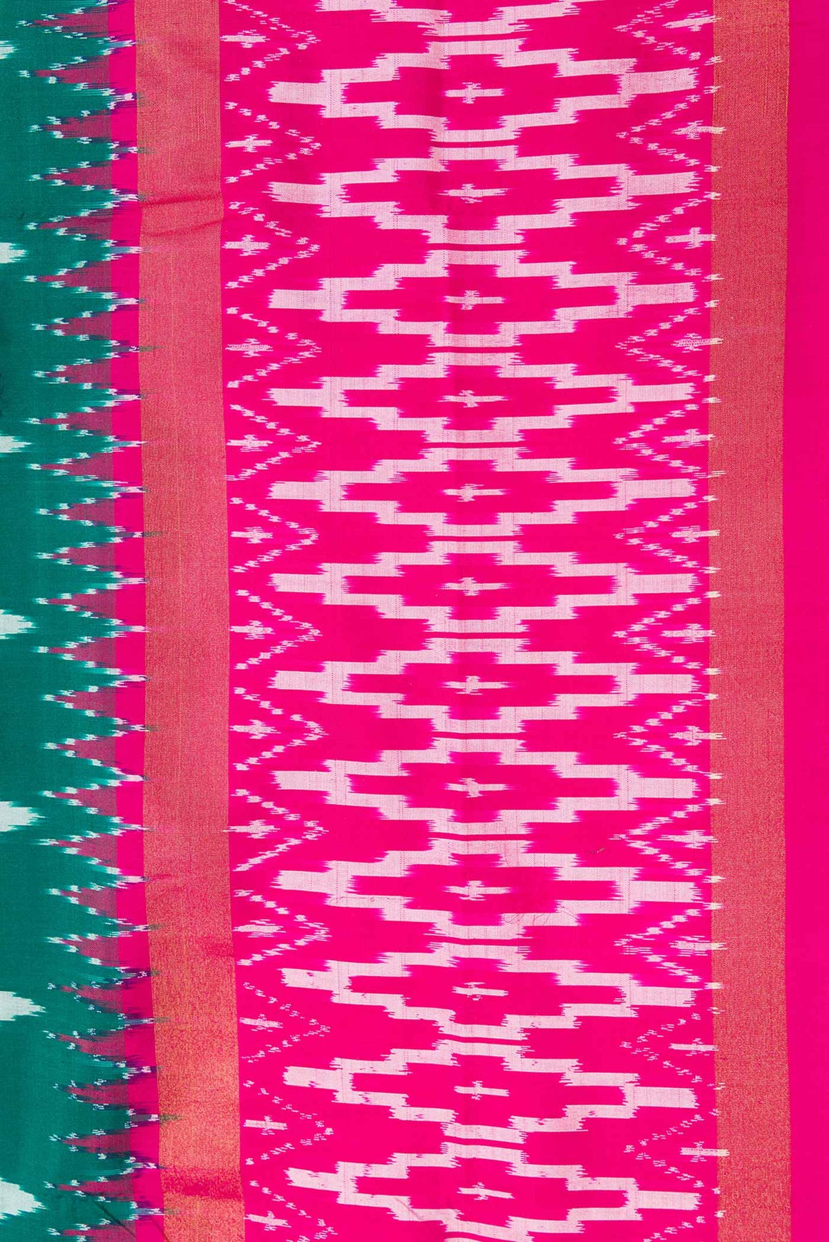 Border image of Green Dual Tone Double Ikat Saree with Ikat Print on the body and Ikat Border. 