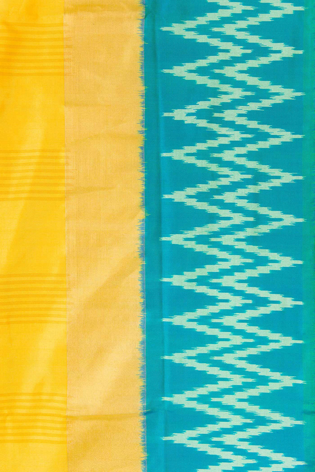 Border image of Yellow Pochampally Silk Saree with Checked design on the body and Ikat Border