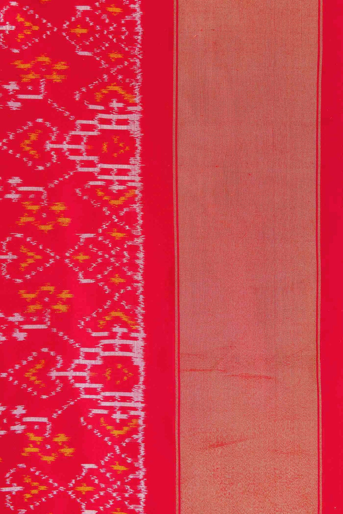 Border image of Red Pochampally Silk Saree with Pure Ikat on the body and Zari Border