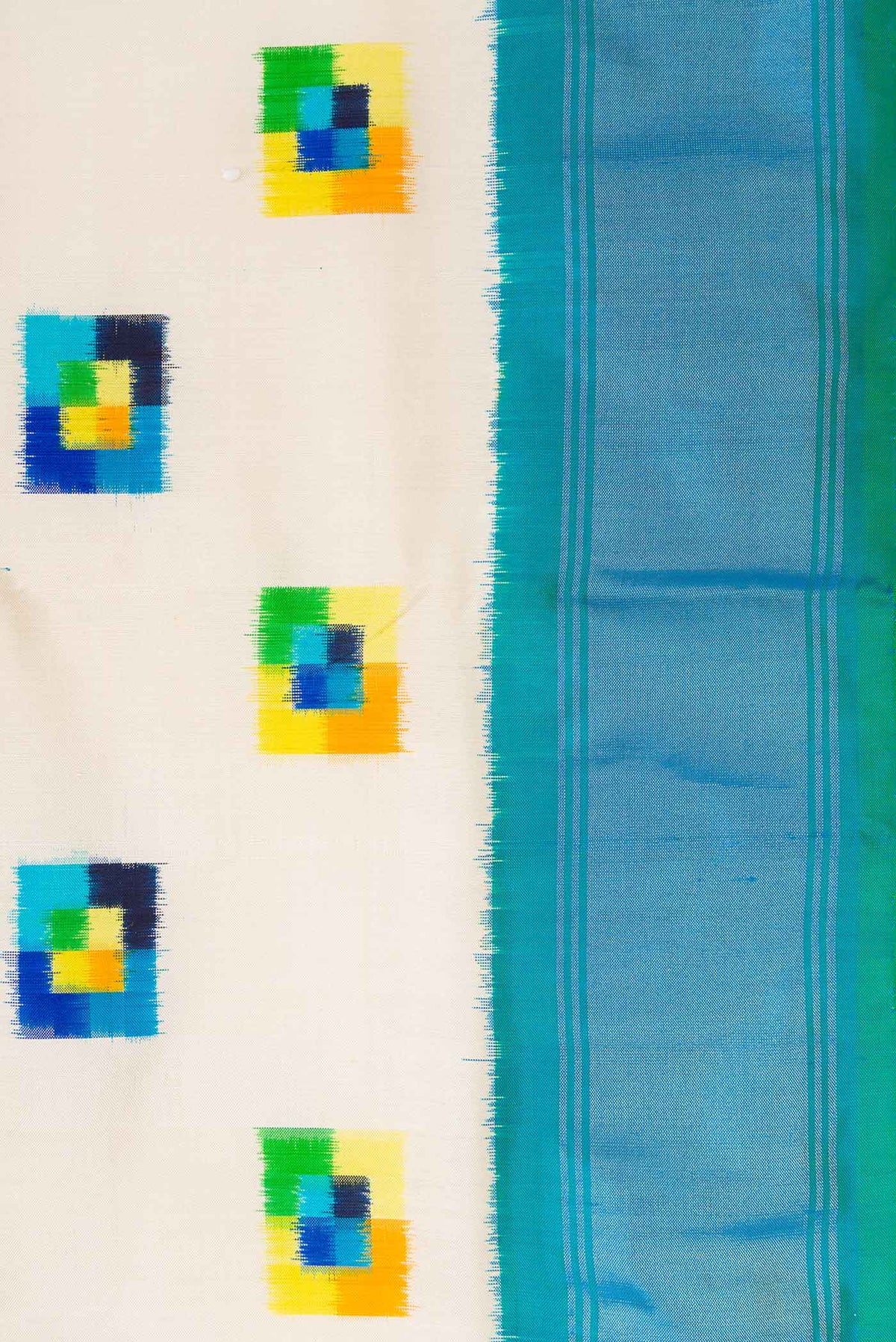 Border image of Off White Pochampally Silk Saree with Pure Ikat on the body and Zari Border