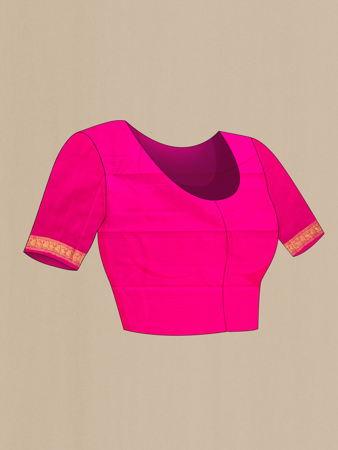 Close up image of the blouse of Pink Dual Tone Kanchipuram Silk Saree with Zari Butta on the body and Zari Border. 