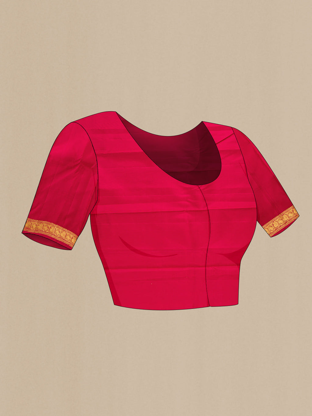 Close up image of the blouse of Maroon Dual Tone Kanchipuram Silk Saree with Zari Butta on the body and Zari Border. 
