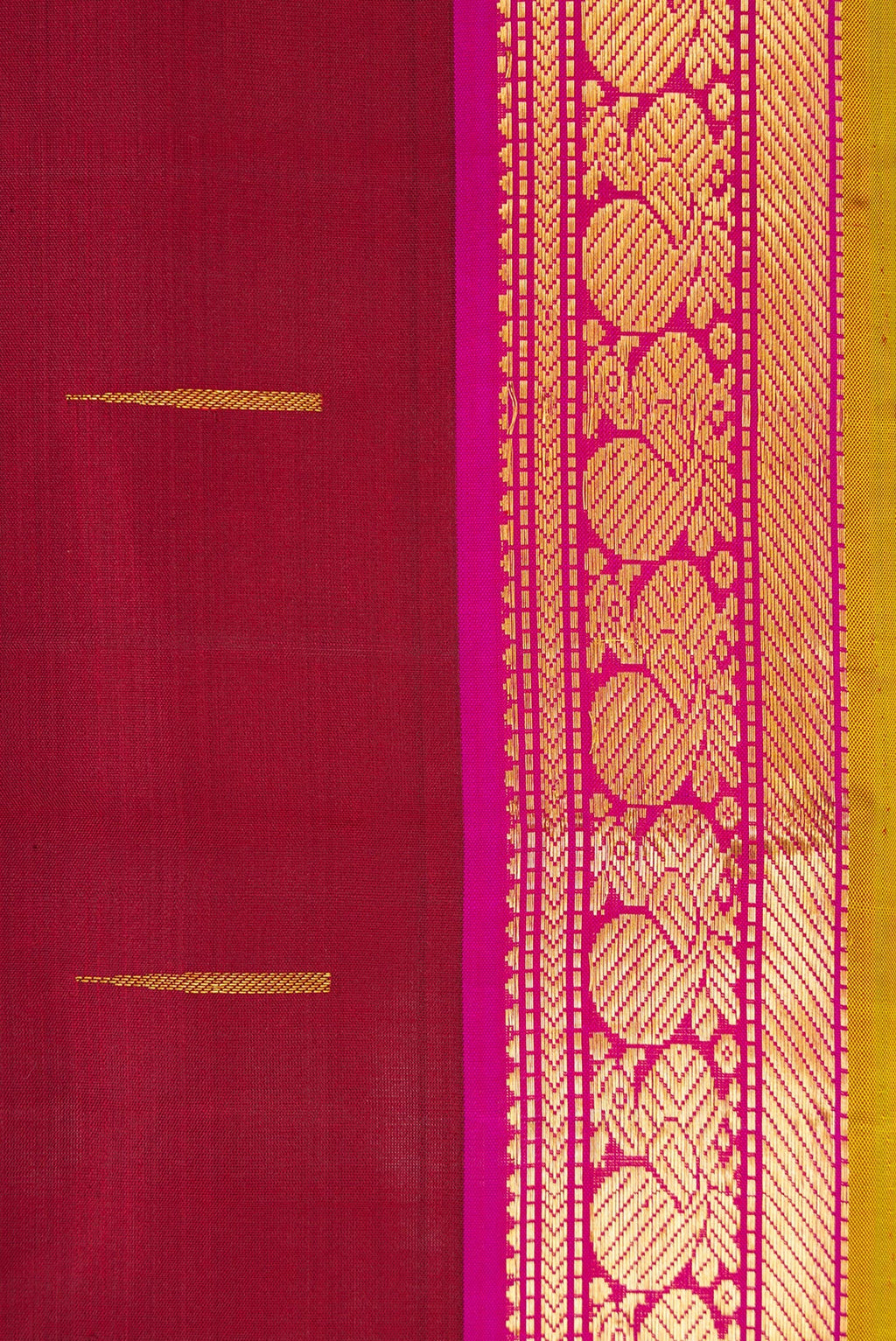 Border image of Maroon Dual Tone Kanchipuram Silk Saree with Zari Butta on the body and Zari Border. 