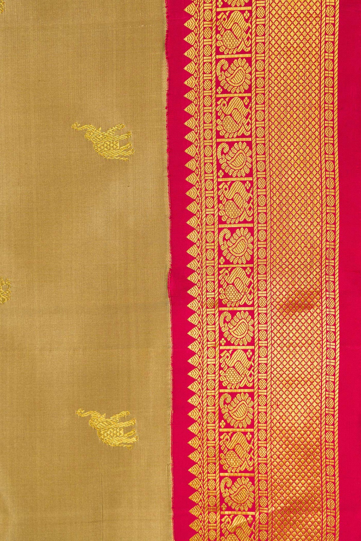 Border image of Dark Beige Dual Tone Kanjivaram Silk Saree with Zari Butta on the body and Zari Border. 